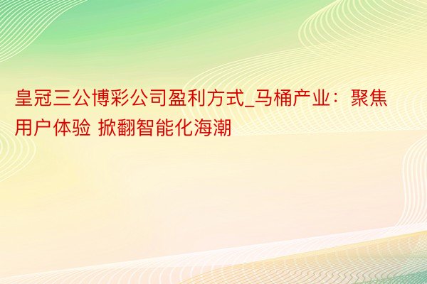 皇冠三公博彩公司盈利方式_马桶产业：聚焦用户体验 掀翻智能化海潮