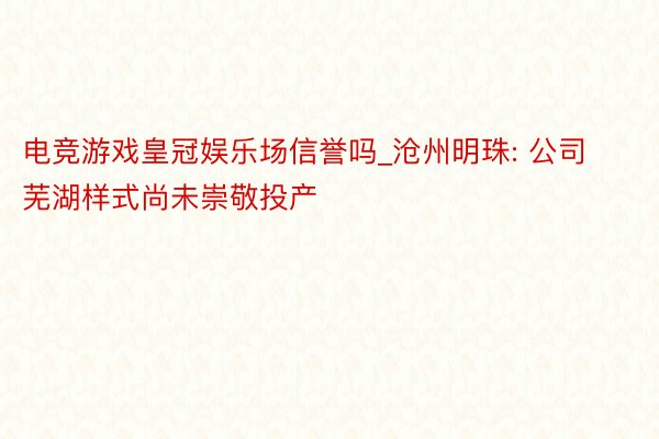 电竞游戏皇冠娱乐场信誉吗_沧州明珠: 公司芜湖样式尚未崇敬投产