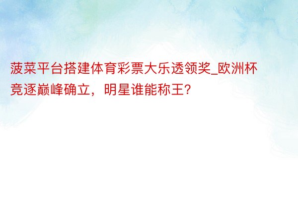 菠菜平台搭建体育彩票大乐透领奖_欧洲杯竞逐巅峰确立，明星谁能称王？