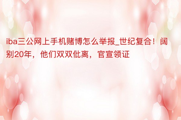 iba三公网上手机赌博怎么举报_世纪复合！阔别20年，他们双双仳离，官宣领证