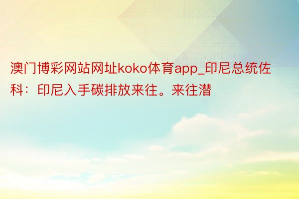 澳门博彩网站网址koko体育app_印尼总统佐科：印尼入手碳排放来往。来往潜